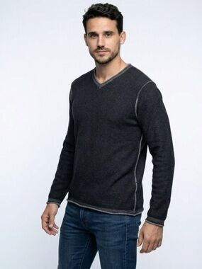 Johnston & Murphy Charcoal V-Neck Sweater with Contrast Stitching #casualwear